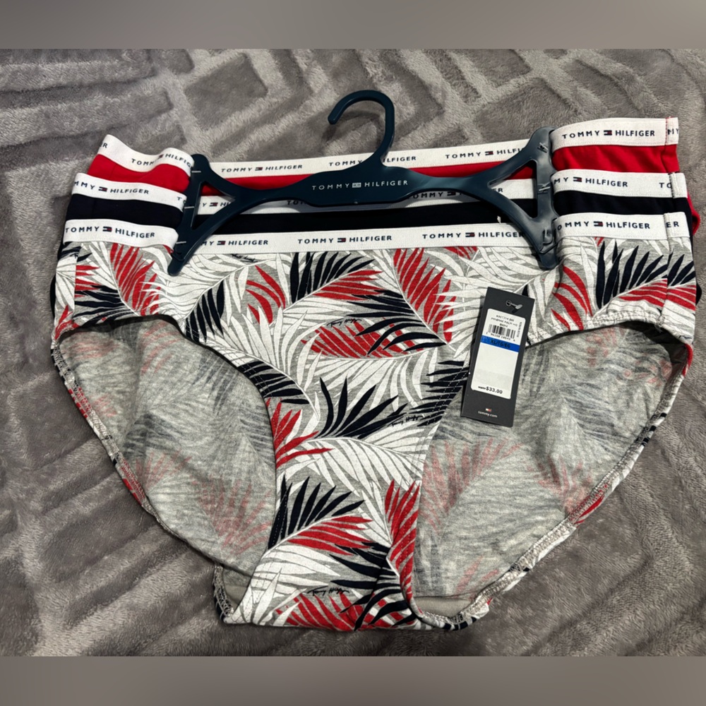 Tommy Hilfiger Classic Cotton Logo Bikini | 3 Pack | Apple Red/ Navy/ Mini Palms